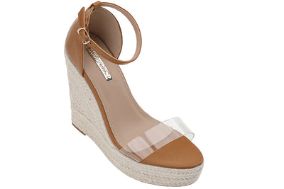 SANDALIA CUÑA AQUILINA CAMEL TRANSPARENTE