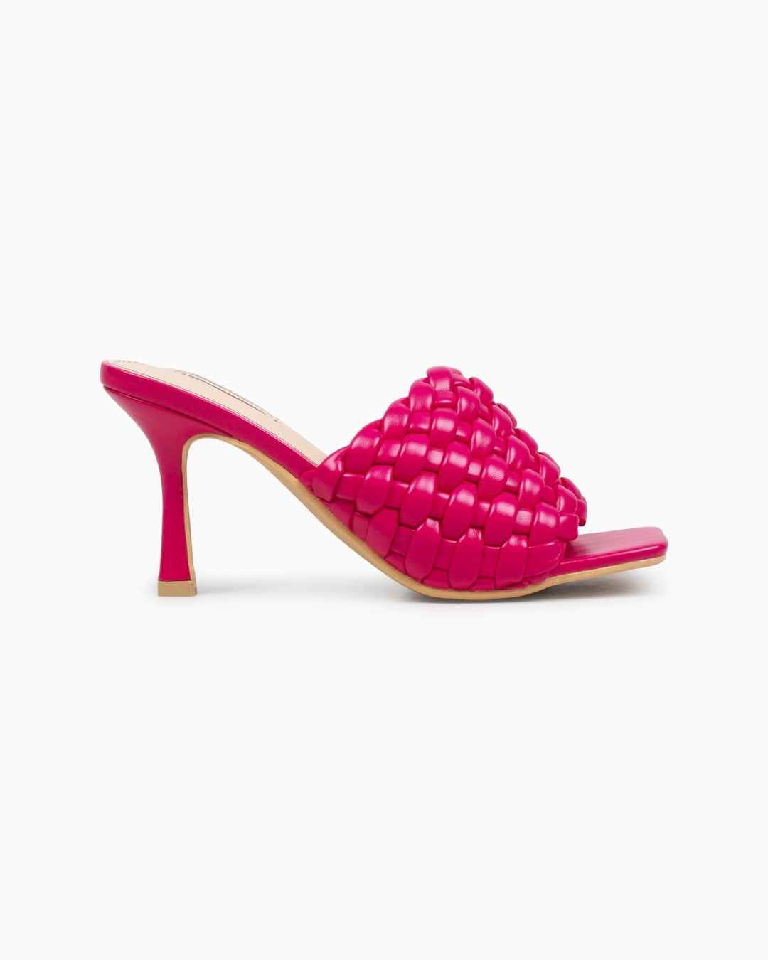 Sandalia Mule Tacón Tejido Fucsia