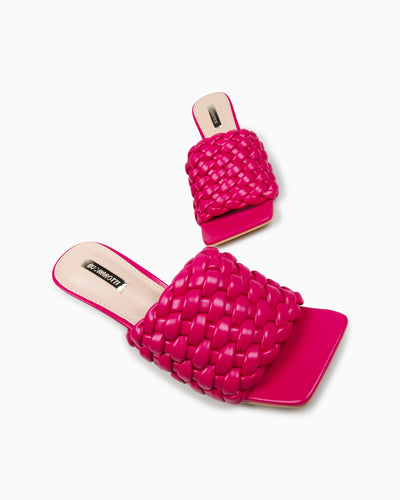 Sandalia Mule Tacón Tejido Fucsia