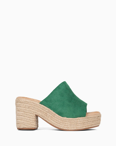 Sandalia Cuña Ante Verde