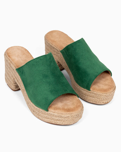 Sandalia Cuña Ante Verde