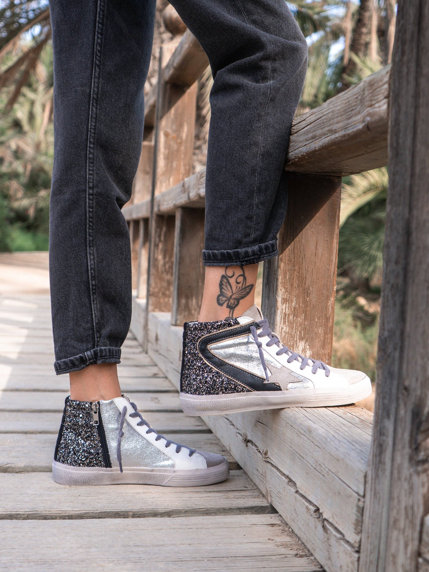 Bamba STAR Mid Plata/Negro - MMShoes