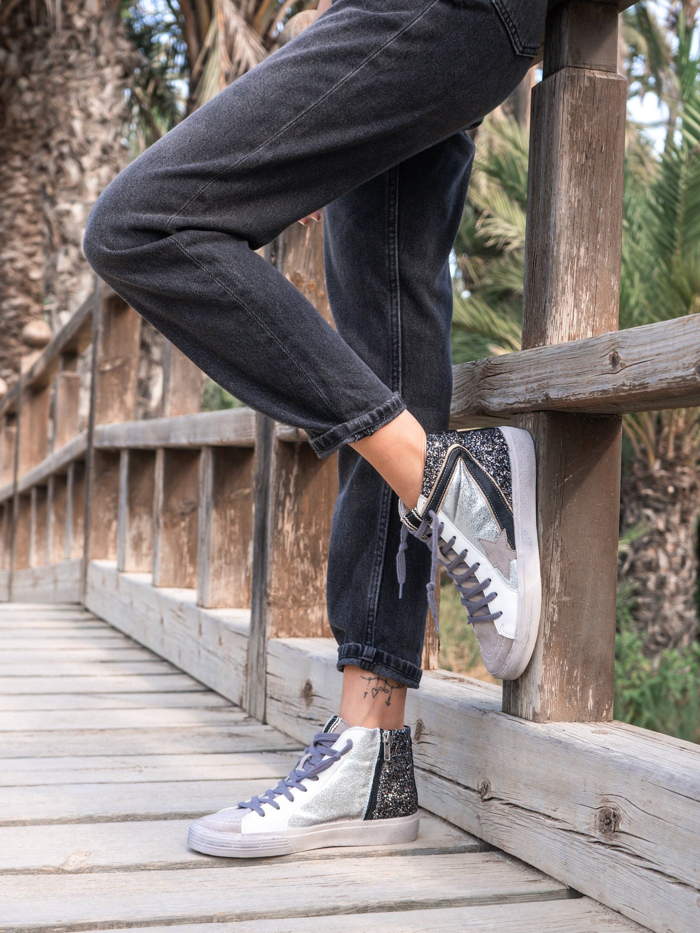 Bamba STAR Mid Plata/Negro - MMShoes