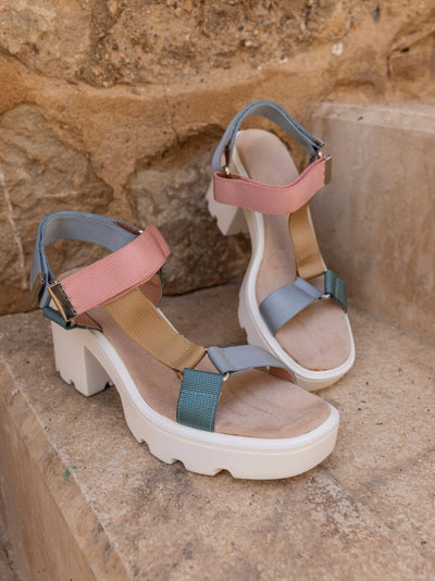 Sandalia Tacón Velcro Azul - MMShoes