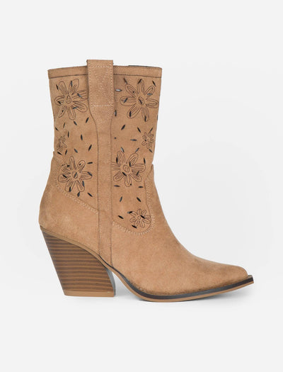 Botín Cowboy Flores Camel - MMShoes