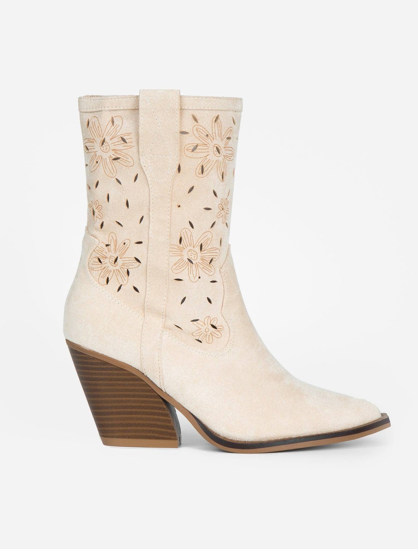 Botín Cowboy Flores Beige - MMShoes