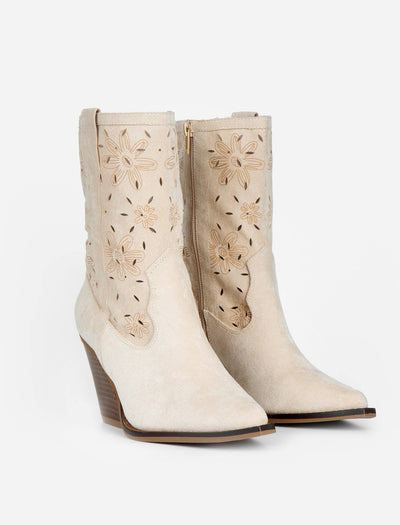 Botín Cowboy Flores Beige - MMShoes