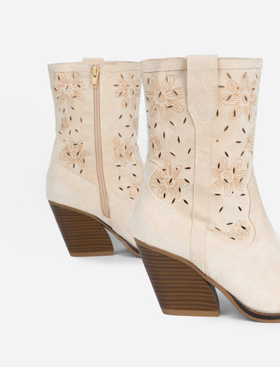 Botín Cowboy Flores Beige - MMShoes