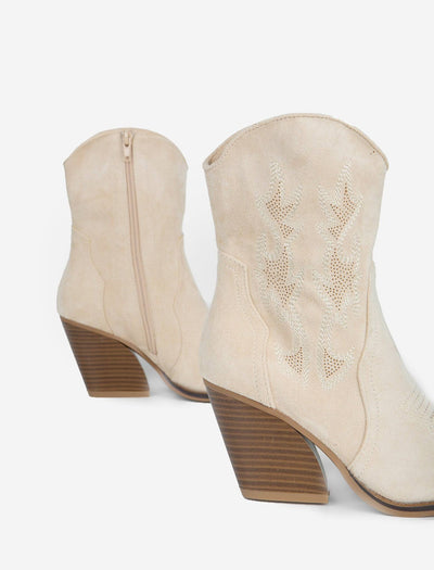 Botín Cowboy Bordado Beige - MMShoes