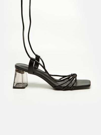 Sandalia Tiras Tacón Transparente Negro