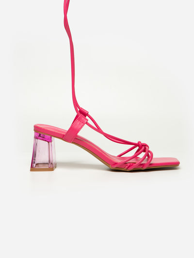 Sandalia Tiras Tacón Transparente Rosa