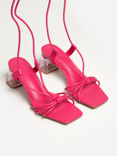 Sandalia Tiras Tacón Transparente Rosa