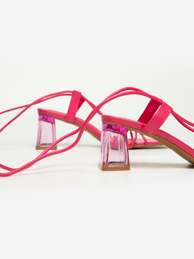 Sandalia Tiras Tacón Transparente Rosa