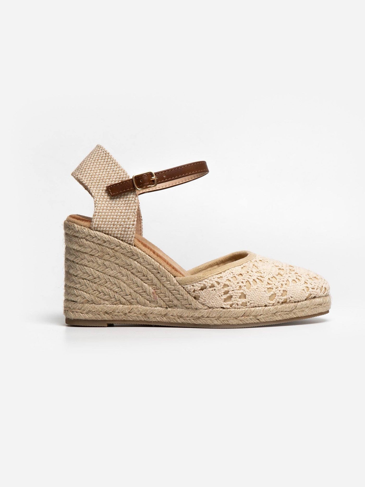 Alpargata cuña crochet beige - MMShoes