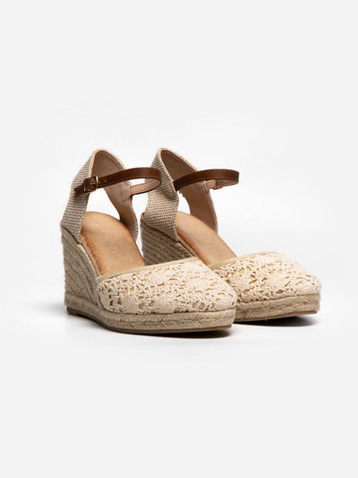 Alpargata cuña crochet beige - MMShoes