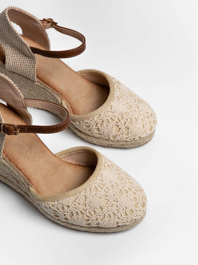 Alpargata cuña crochet beige - MMShoes