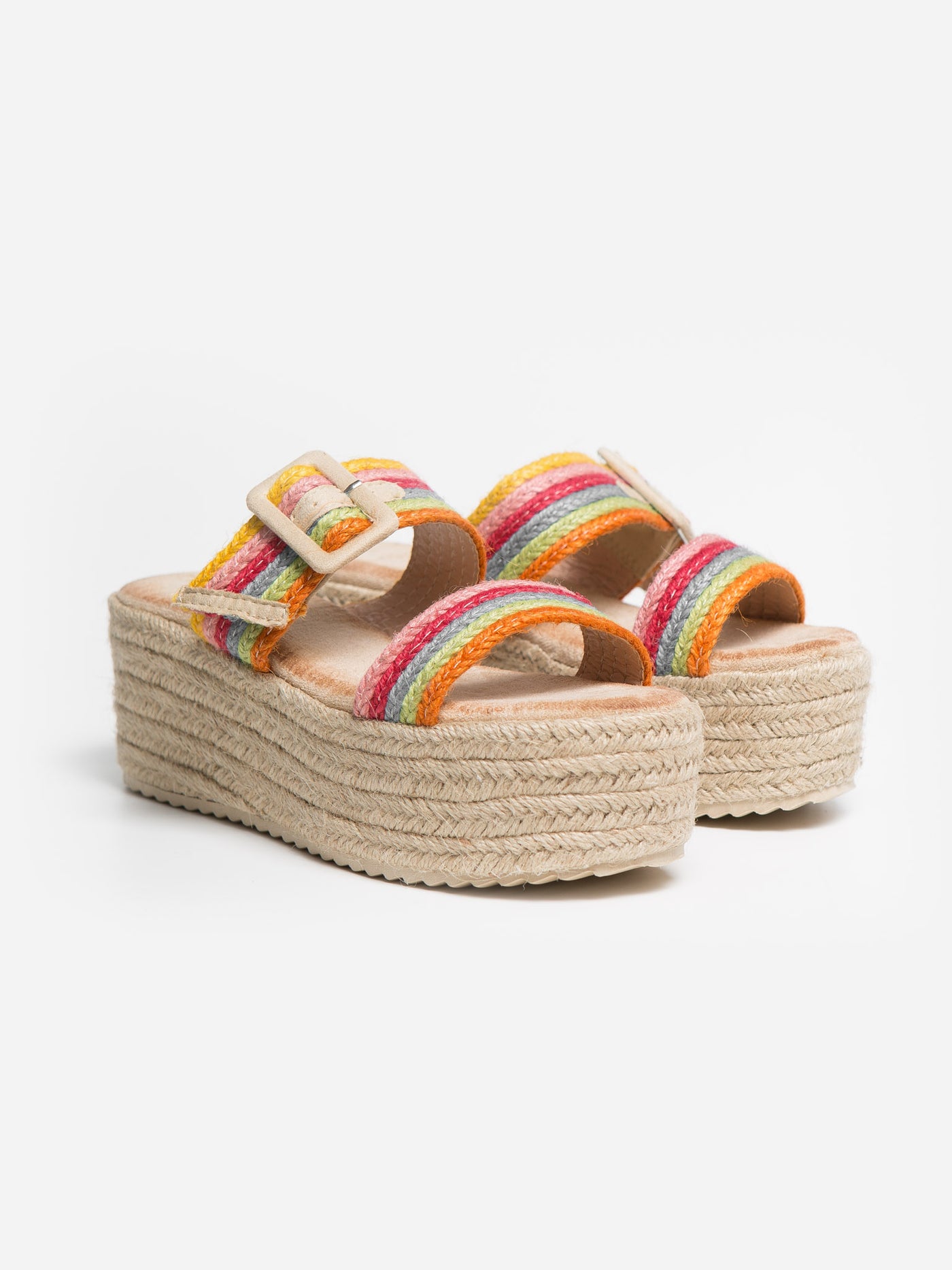 Sandalia Cuña Tiras Multicolor