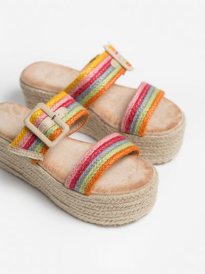Sandalia Cuña Tiras Multicolor