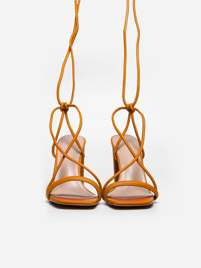 Sandalia Tacón Tiras Naranja - MMShoes