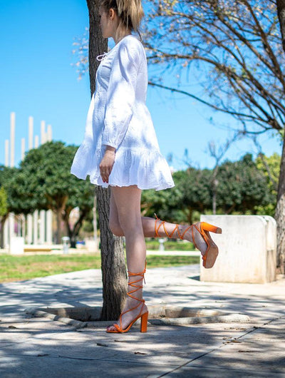 Sandalia Tacón Tiras Naranja - MMShoes